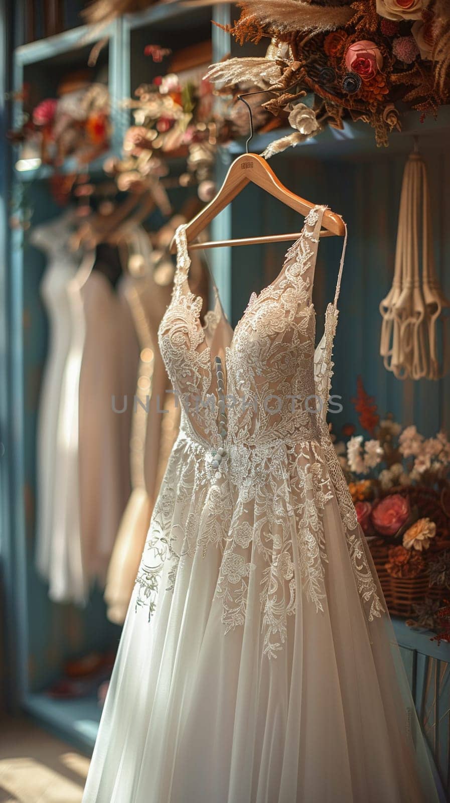 Elegant Bridal Boutique with Soft Focus on Gowns and Accessories by Benzoix