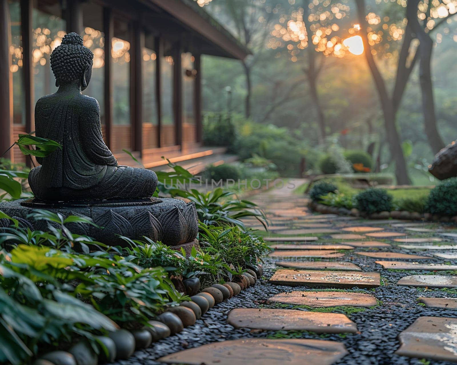 Peaceful Yoga Retreat in Nature with Soft Edges of Serenity, The gentle blend of nature and poses suggests the pursuit of wellness and mindfulness.