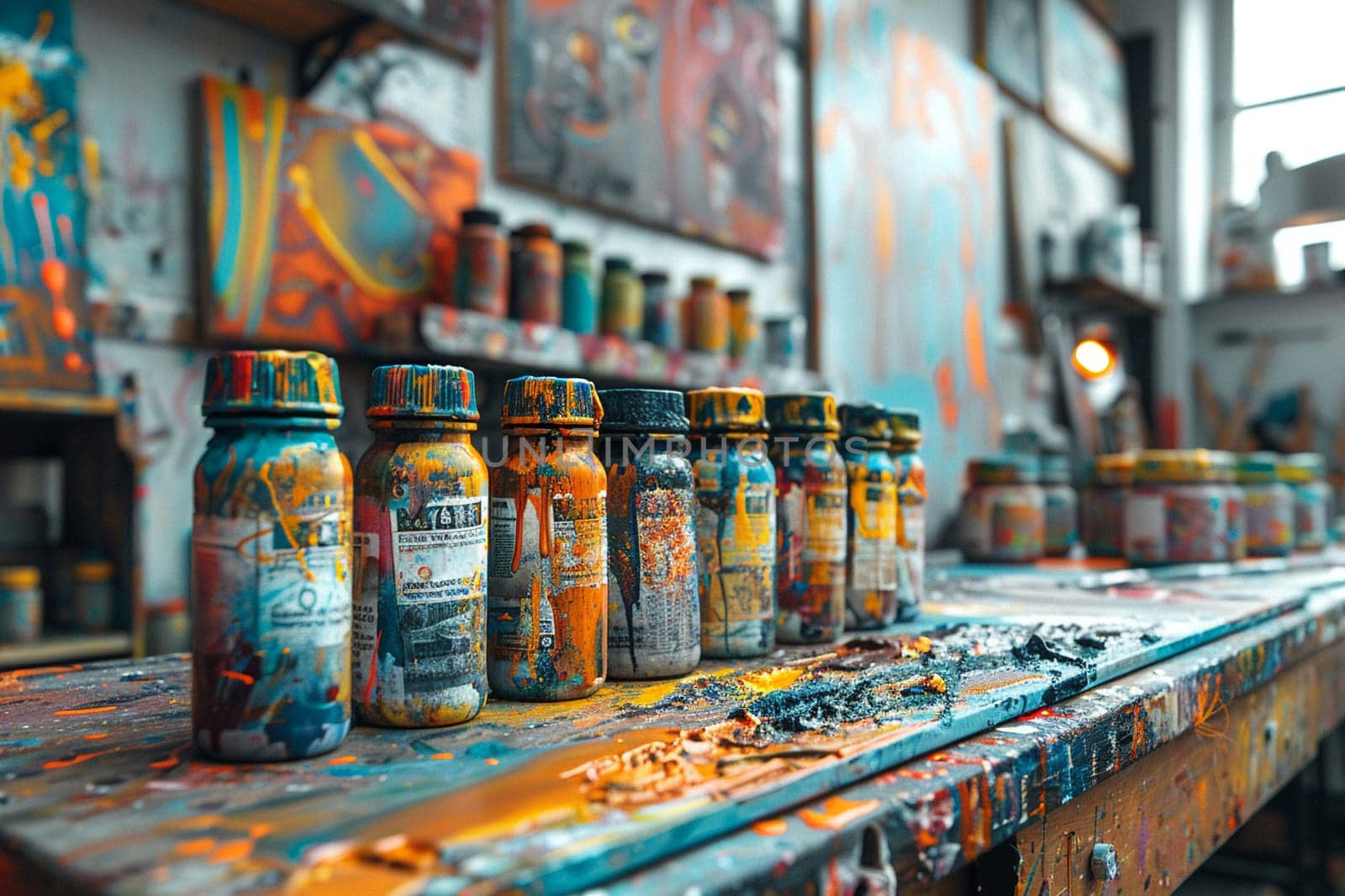 Soft Focus on a Vibrant Art Studio Brimming with Creativity and Color by Benzoix
