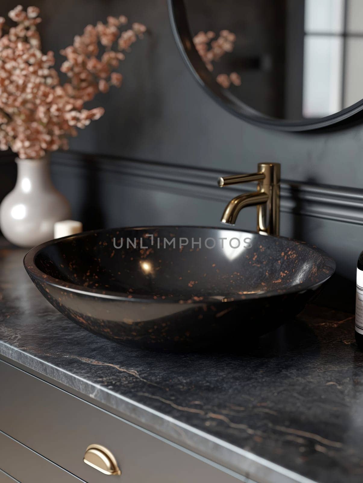 Black sink in stylish bathroom interior by NataliPopova
