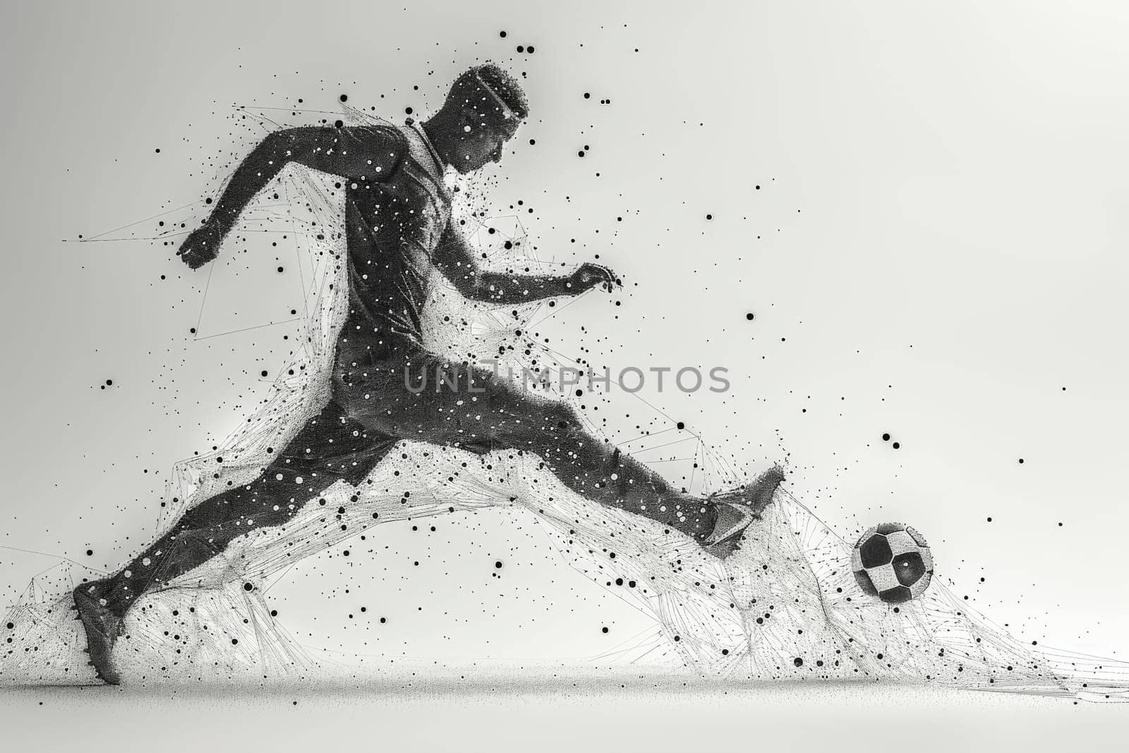 A man is kicking a soccer ball in the air by itchaznong