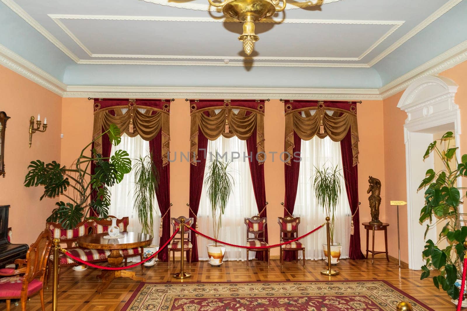 Krasny Bereg, Belarus - 11.11.2023: 19th century manor interior the Kozel-Poklevskikh palace by paca-waca