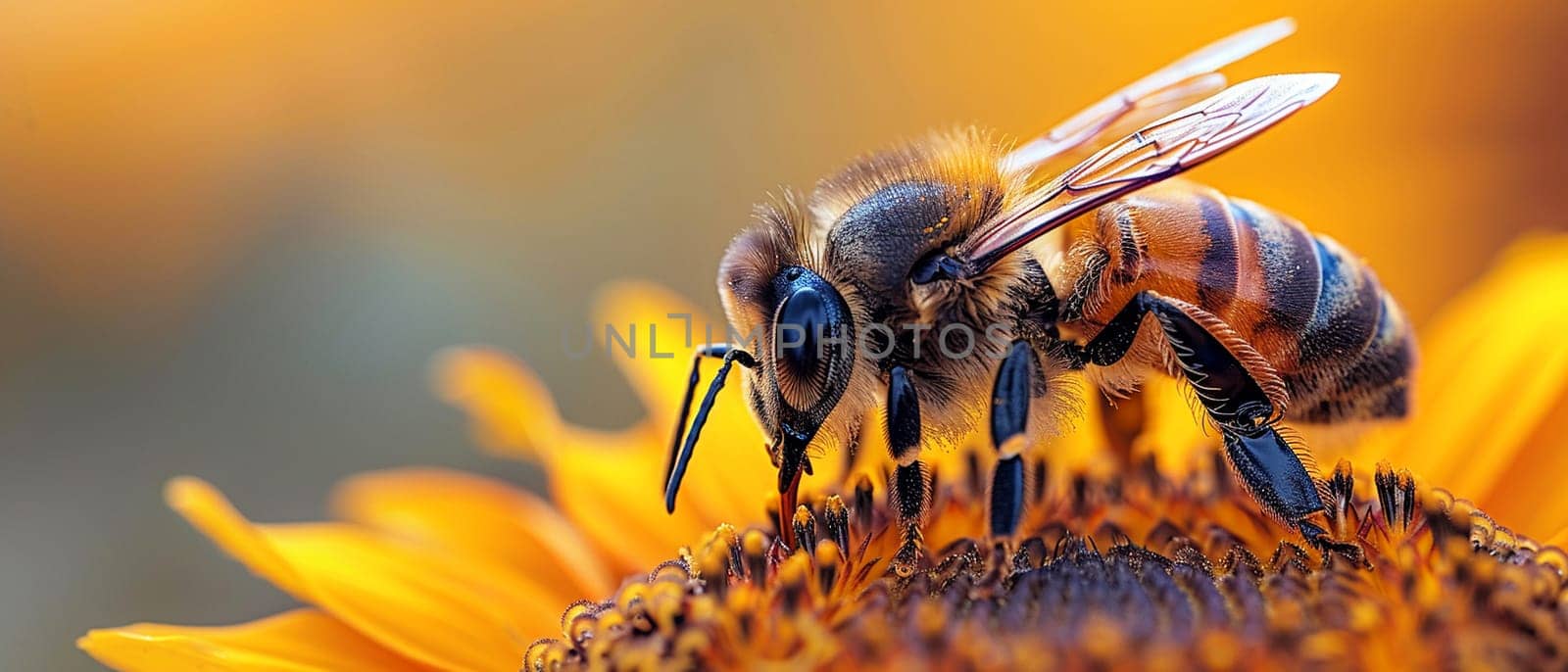 Close-up of a bee on a sunflower representing nature by Benzoix