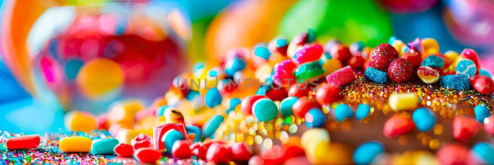 candy sweets and birthday cake. selective focus. happy.