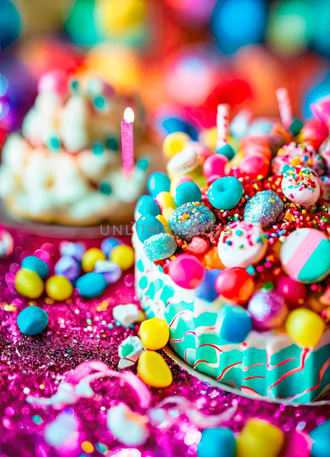 candy sweets and birthday cake. selective focus. by yanadjana