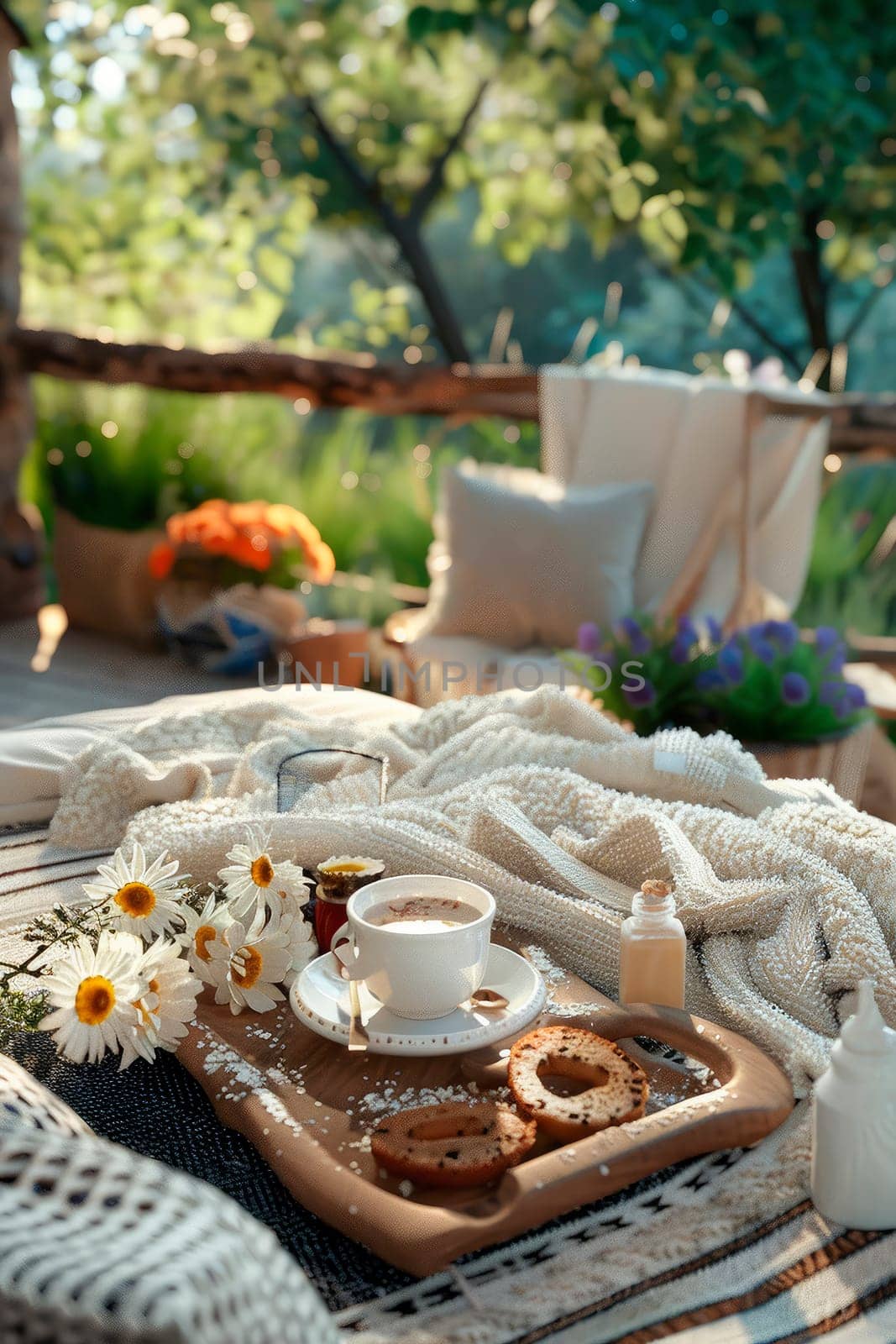 breakfast on the table in the garden. selective focus. by yanadjana