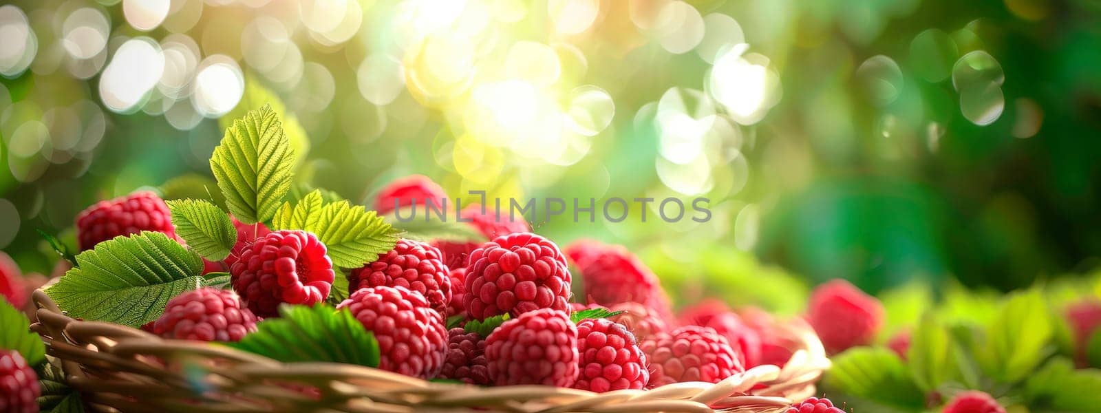 raspberries in a basket in the garden. selective focus. by yanadjana