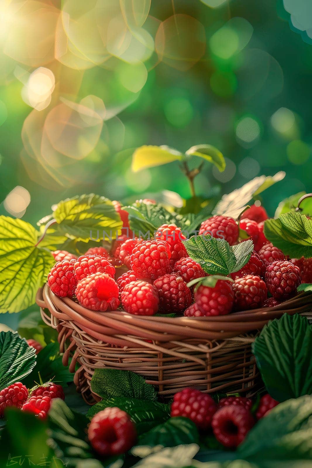 raspberries in a basket in the garden. selective focus. food.