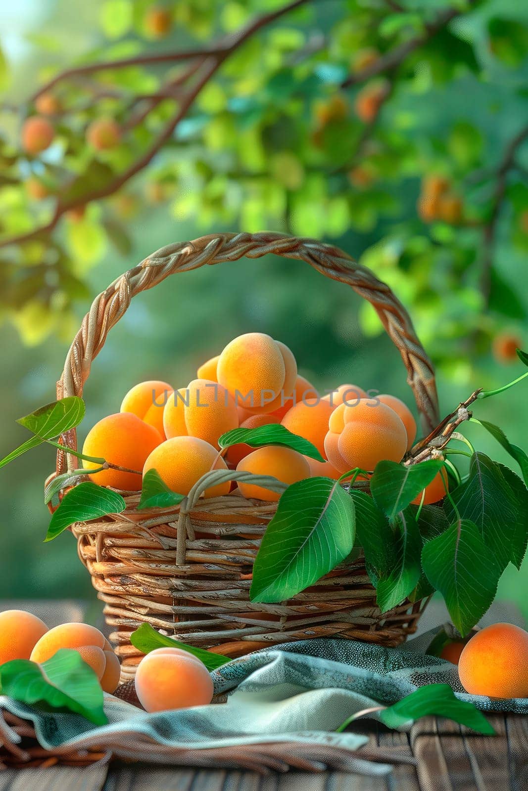 apricots in a basket in the garden. selective focus. food.