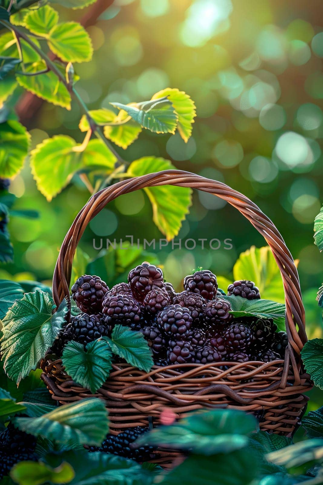 blackberry in a basket in the garden. selective focus. by yanadjana