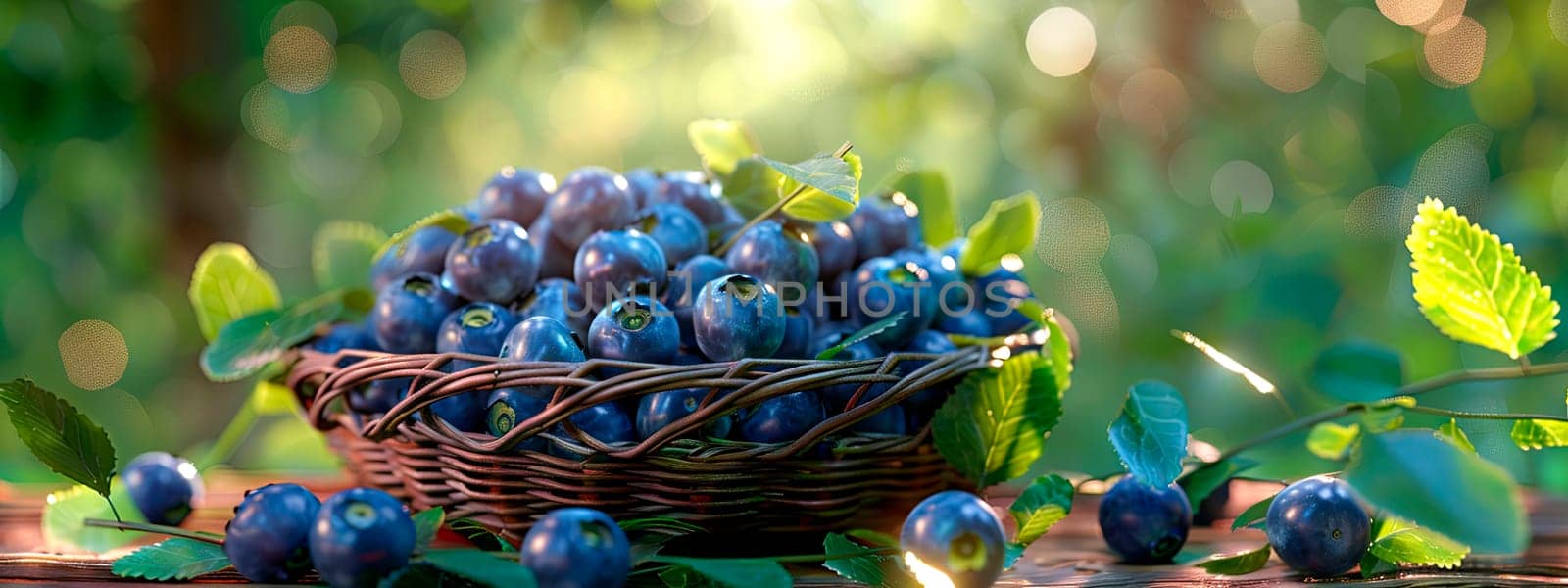 blueberry in a basket in the garden. selective focus. by yanadjana