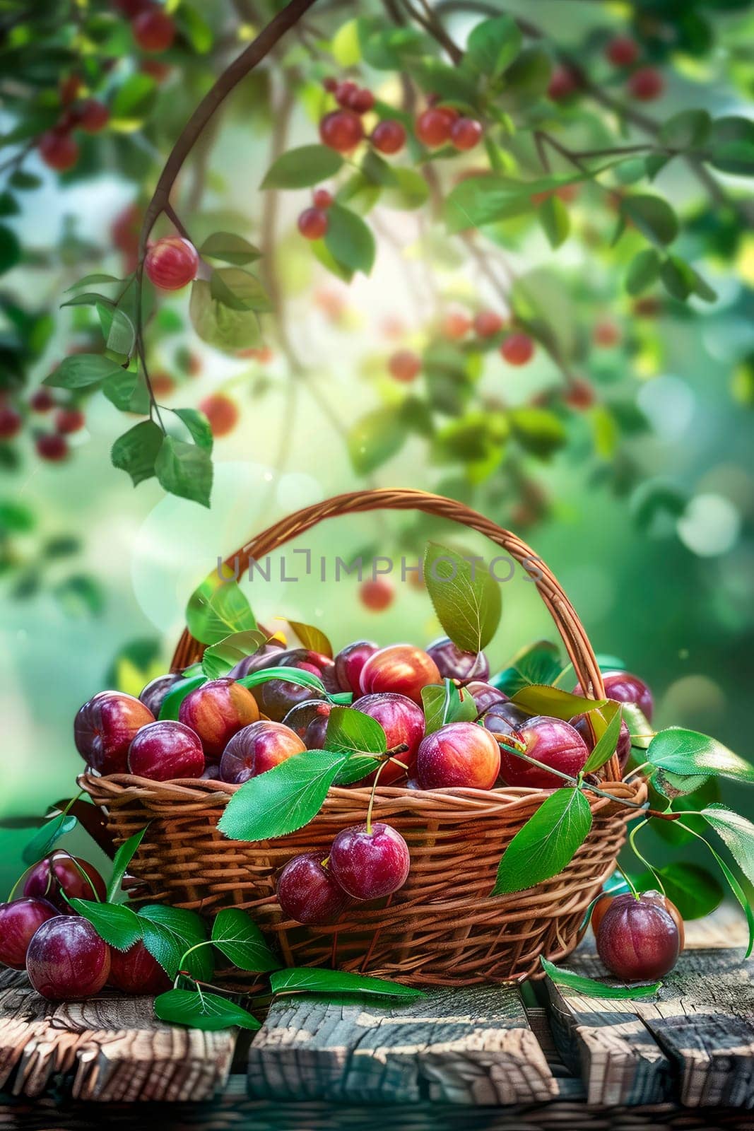 plum in a basket in the garden. selective focus. food.