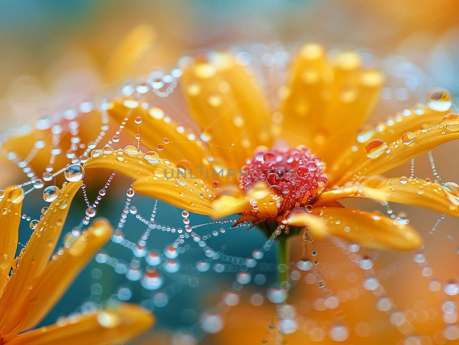 Close-up of water droplets on a spider web by Benzoix