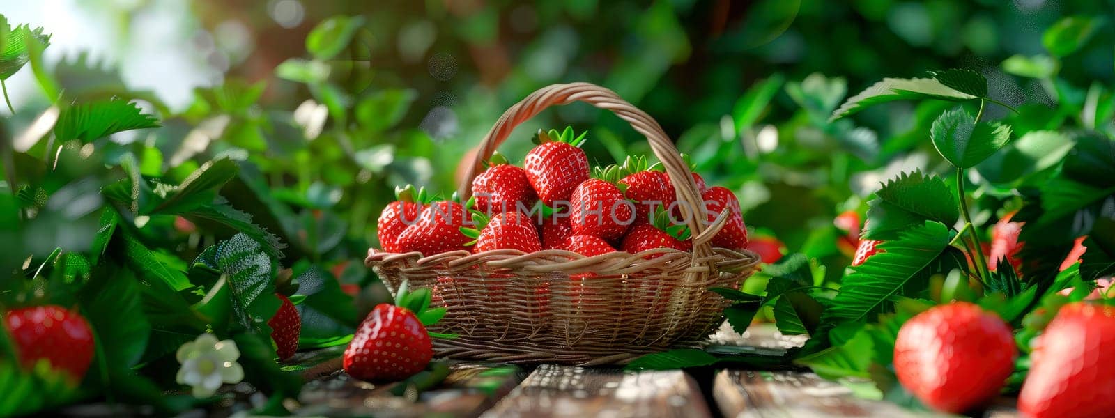 strawberry in a basket in the garden. selective focus. by yanadjana