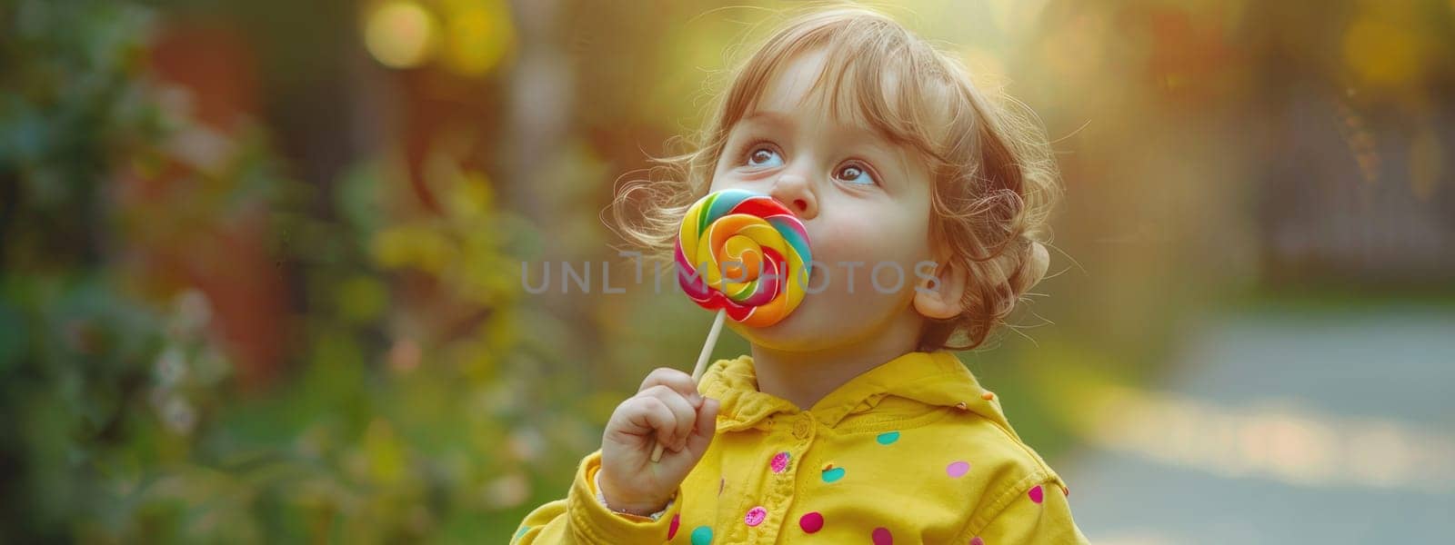 A child eats a lollipop. Selective focus. Kid.