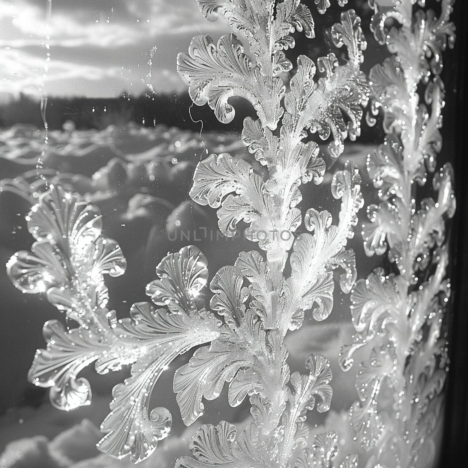 Close-up of intricate ice patterns on a window by Benzoix