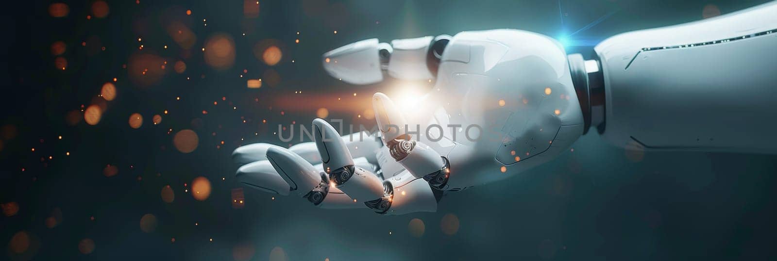 A robot hand holding a glowing object by AI generated image by wichayada