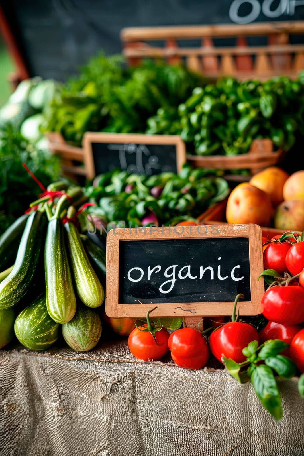 organic sign at the vegetable market. selective focus. by yanadjana