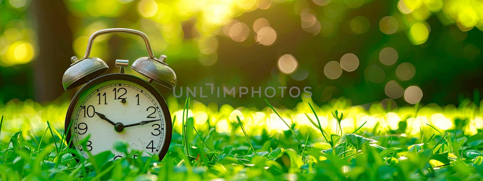 alarm clock on the grass in the park. selective focus. by yanadjana