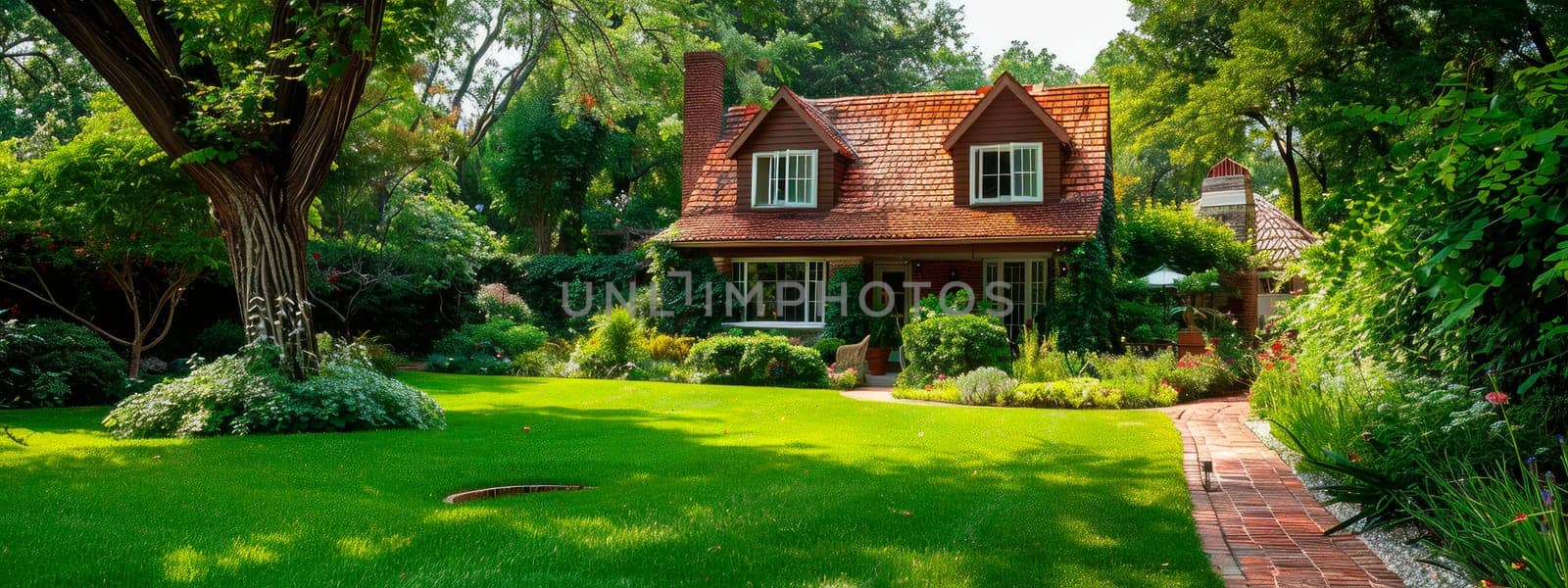 country house with a beautiful lawn. selective focus. nature.