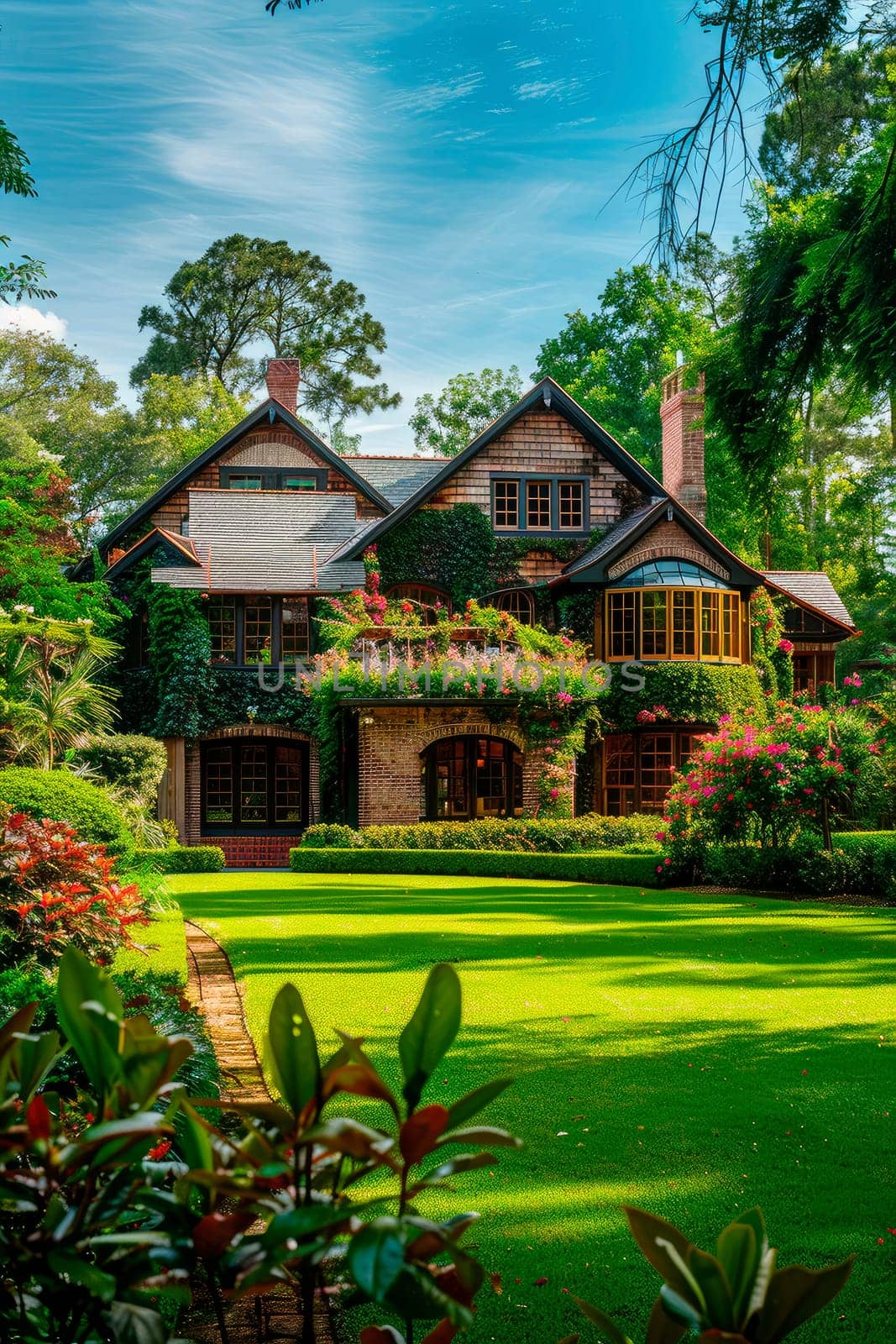 country house with a beautiful lawn. selective focus. nature.