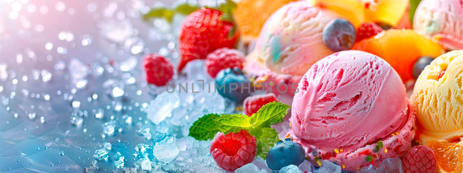 ice cream balls berries and fruits. selective focus. food.