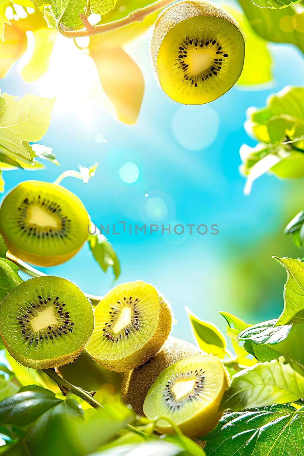 kiwi on a background of palm trees and sky. selective focus. by yanadjana