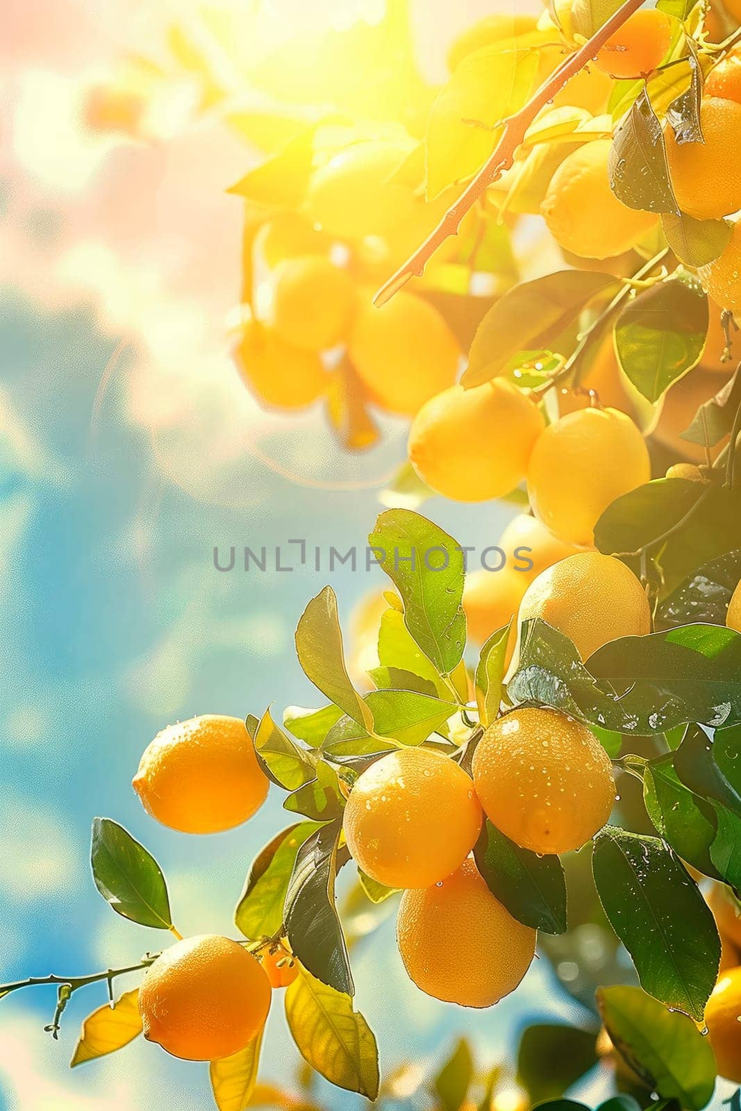 lemon on a background of palm trees and sky. selective focus. nature.