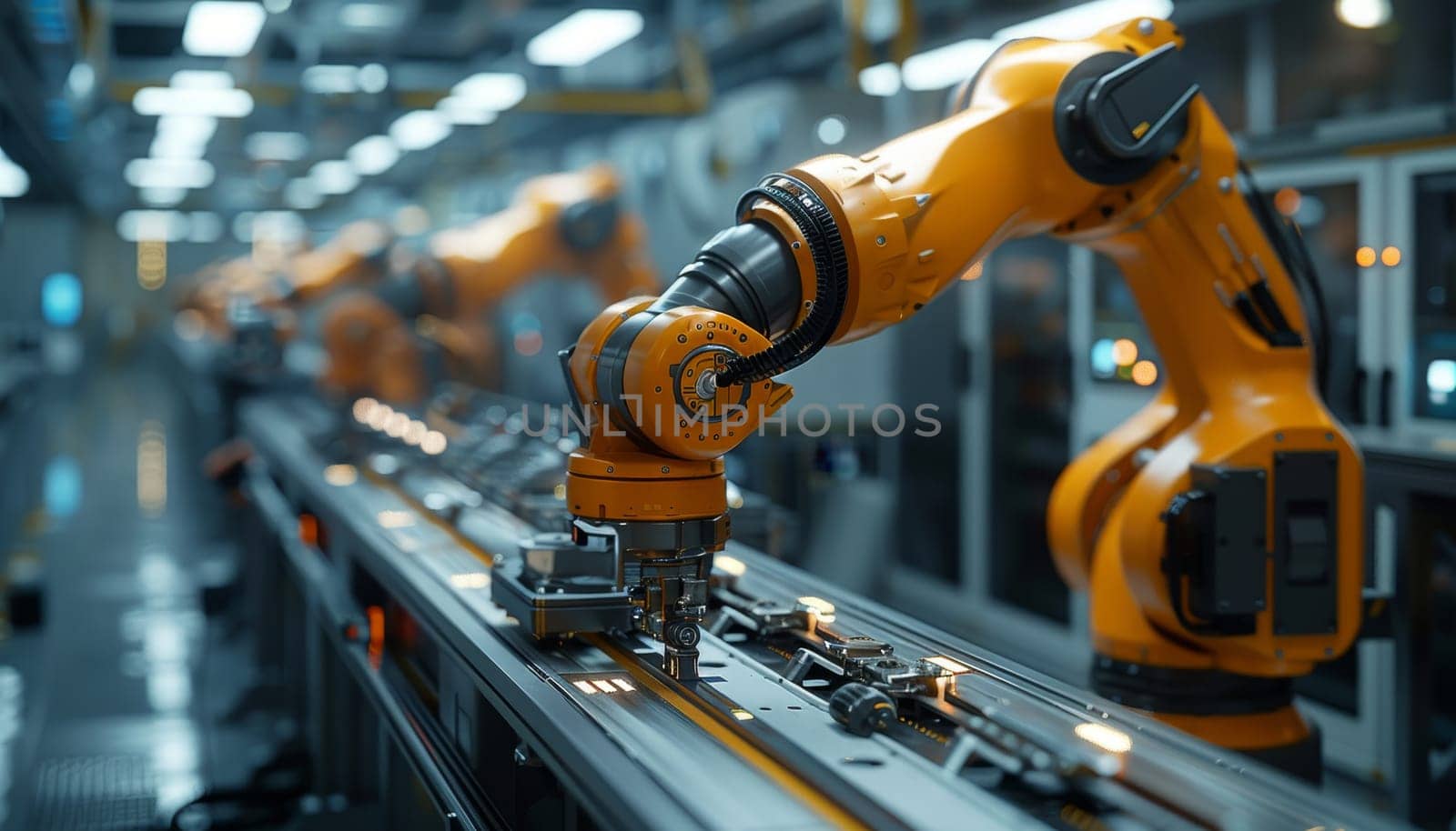 A robot is working on a conveyor belt in a factory by AI generated image.