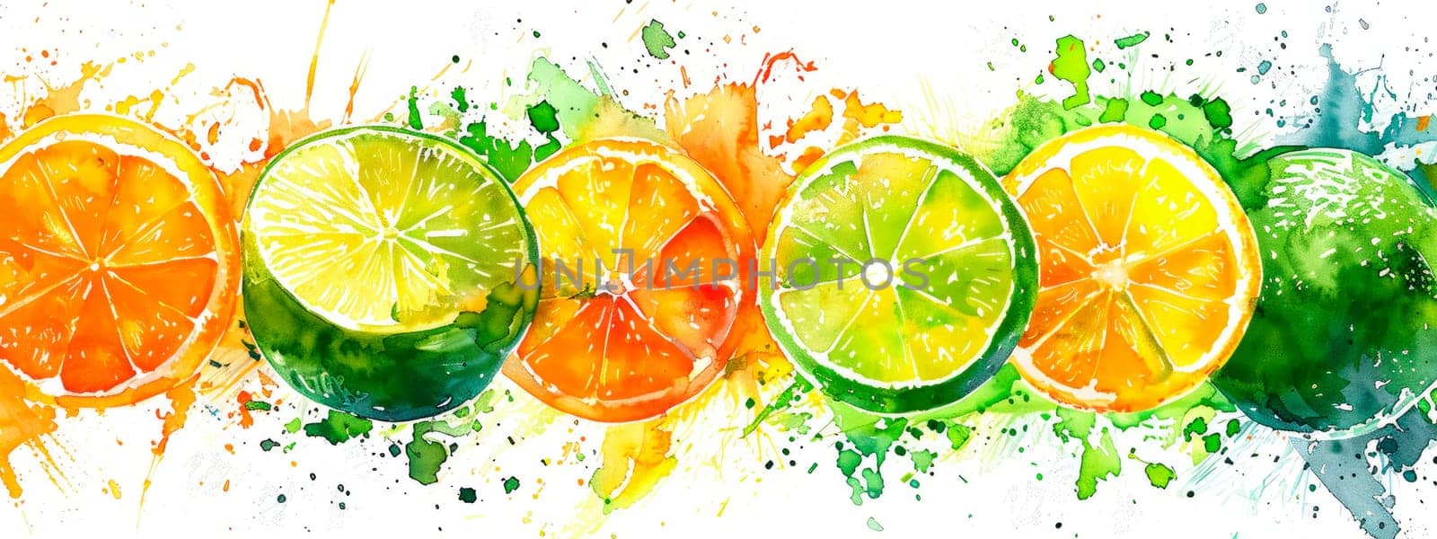 drawing watercolor citrus fruits. selective focus. food.