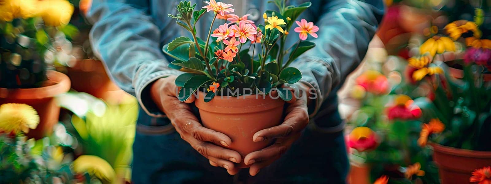 woman plants flowers in the garden. selective focus. nature.