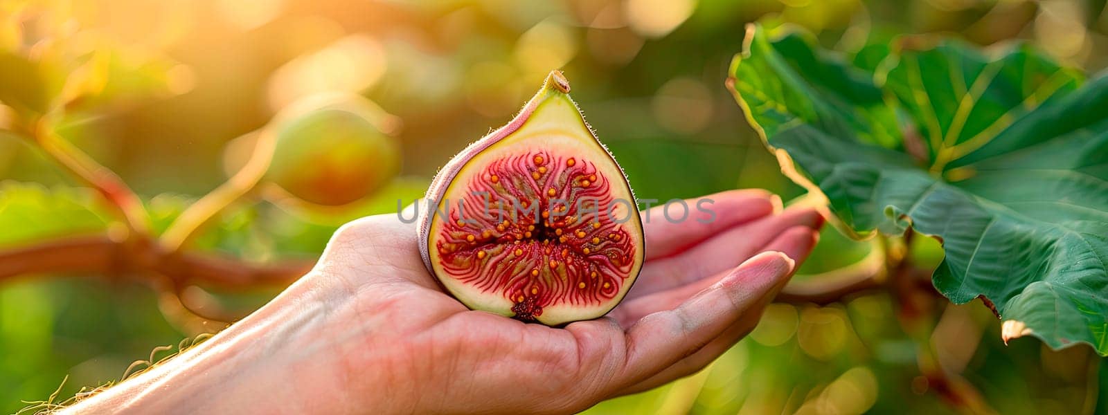 figs in hands in the garden. selective focus. food.