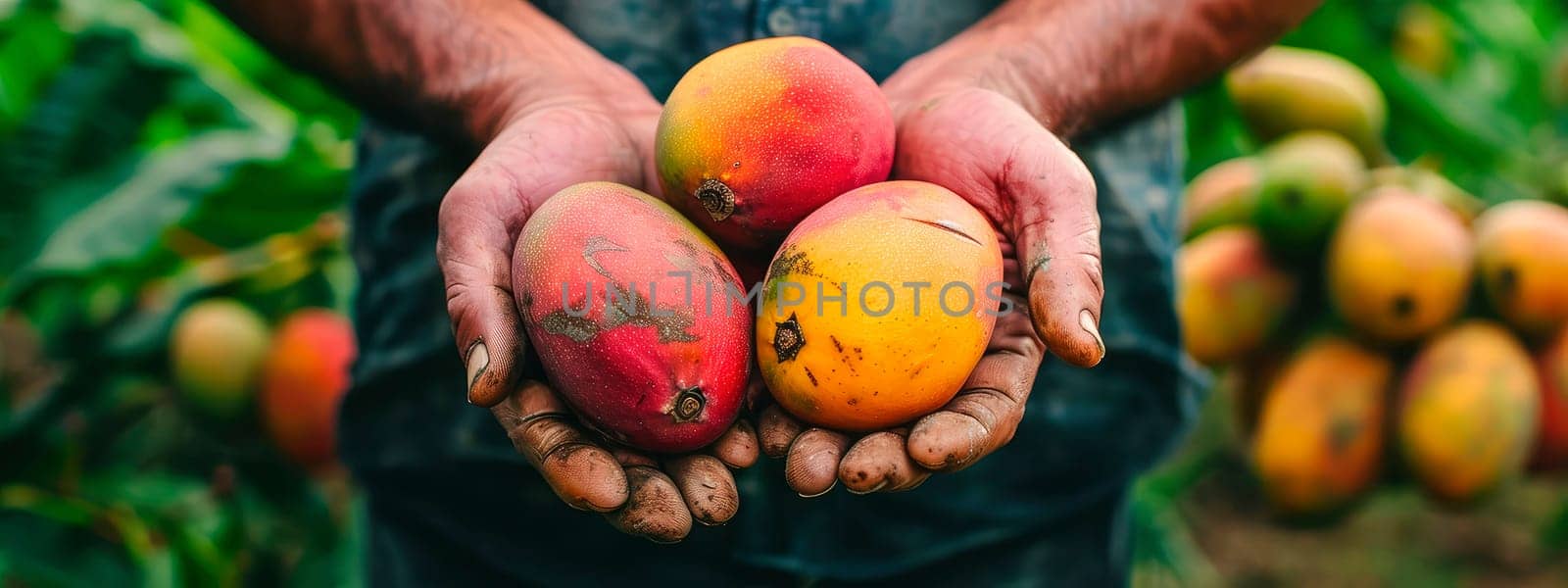 mango in the hands of a farmer. selective focus. food.