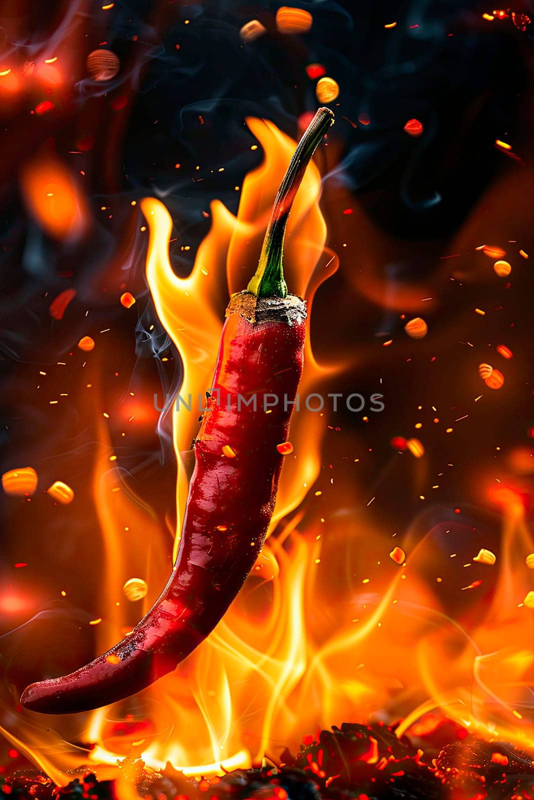 chili pepper on fire. selective focus. by yanadjana