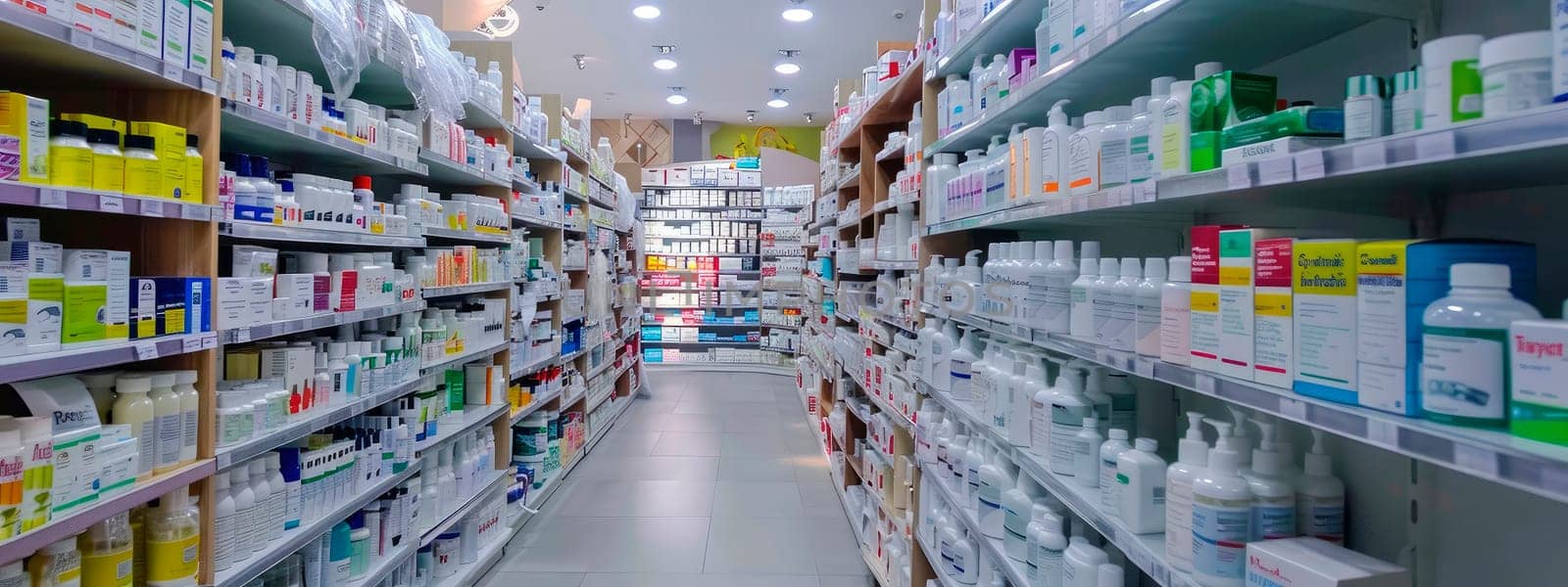 shelves with medicines in a pharmacy. selective focus. by yanadjana