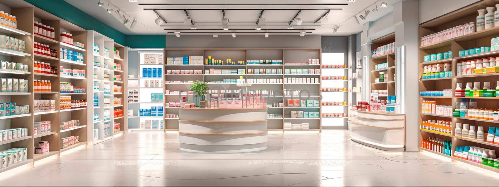 shelves with medicines in a pharmacy. selective focus. by yanadjana