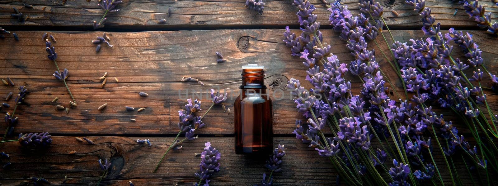 lavender essential oil in a bottle. selective focus. nature.