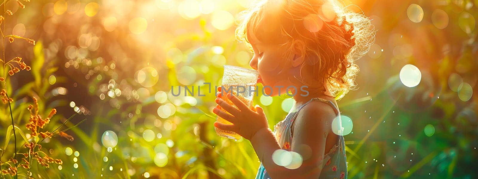a child drinks water from a glass. selective focus. kid.