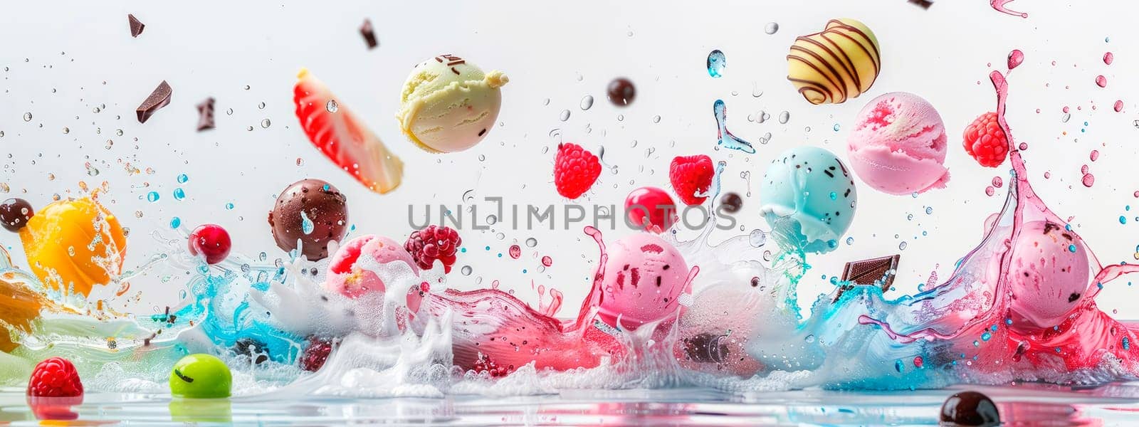 ice cream balls with berries and fruit splash. selective focus. food.