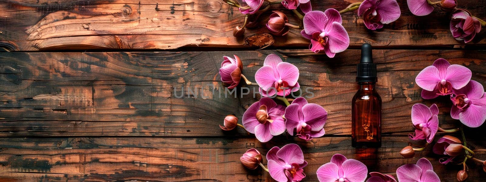 orchid essential oil in a bottle. selective focus. nature.