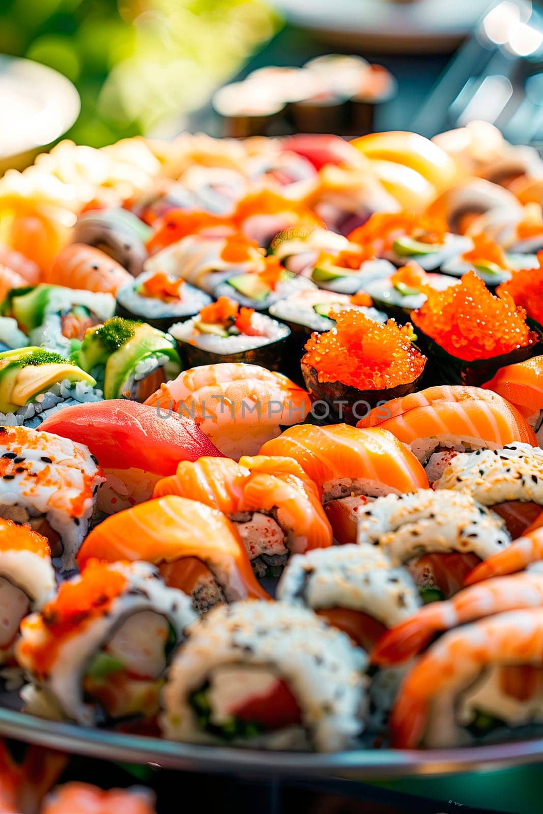 various sushi and rolls. selective focus. by yanadjana