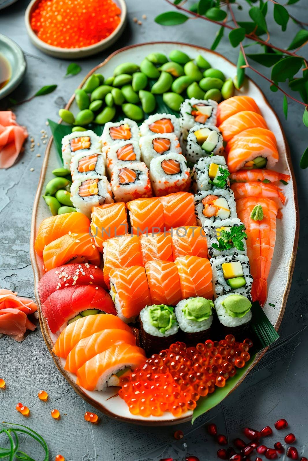 various sushi and rolls. selective focus. by yanadjana