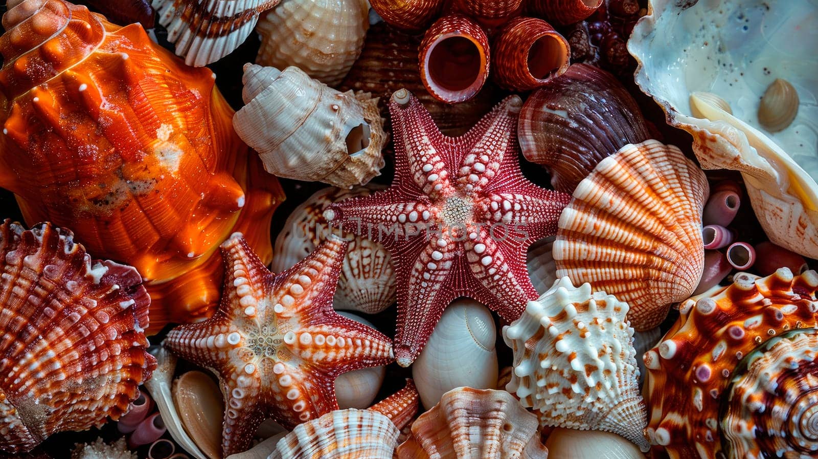 many different beautiful shells. selective focus. by yanadjana