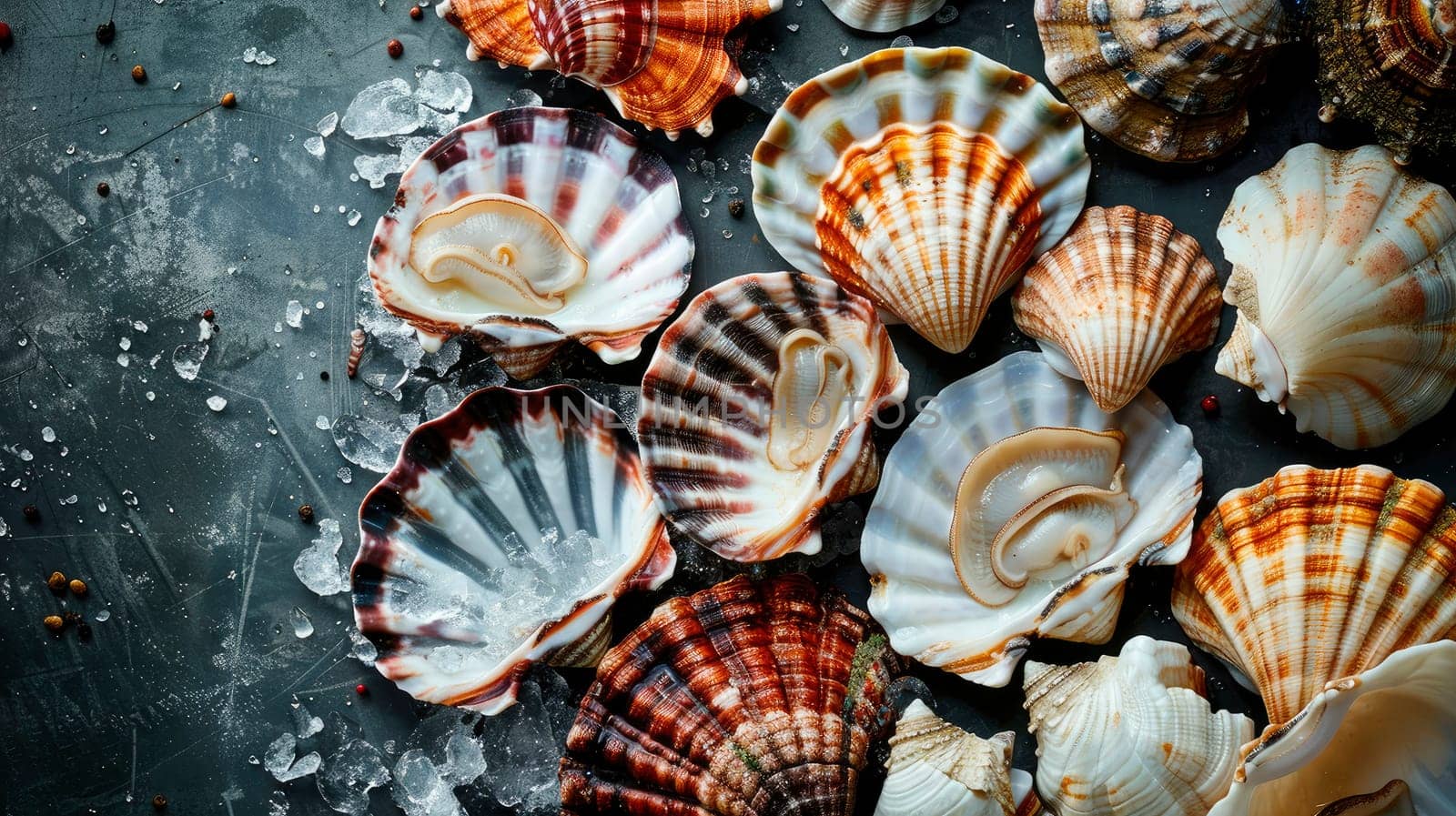 many different beautiful shells. selective focus. by yanadjana