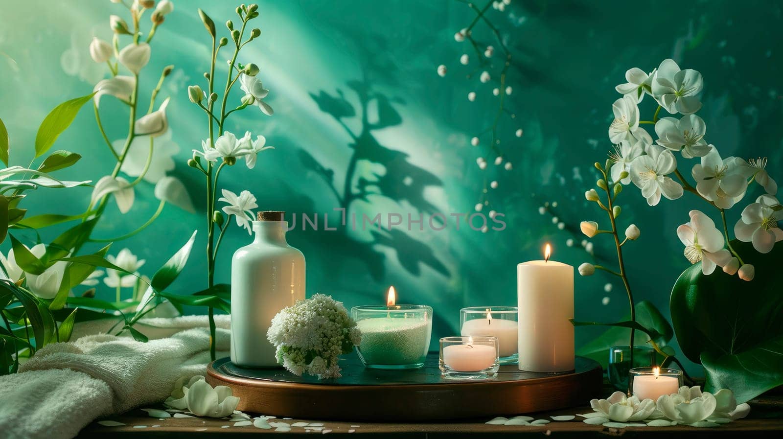 candles and flowers spa beautiful background. selective focus. nature.