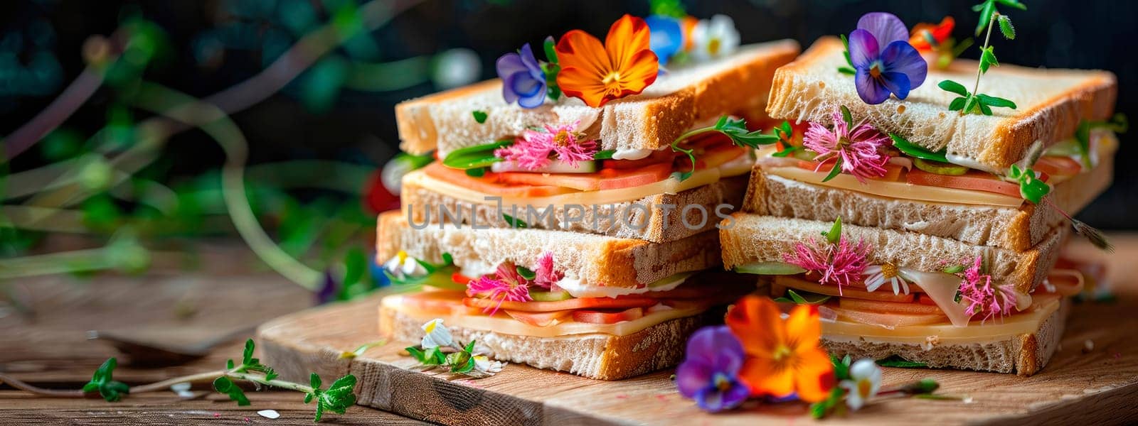 sandwiches with flowers on the table. selective focus. by yanadjana