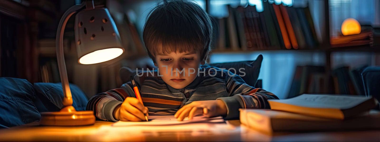 child doing homework at home. Selective focus. by yanadjana
