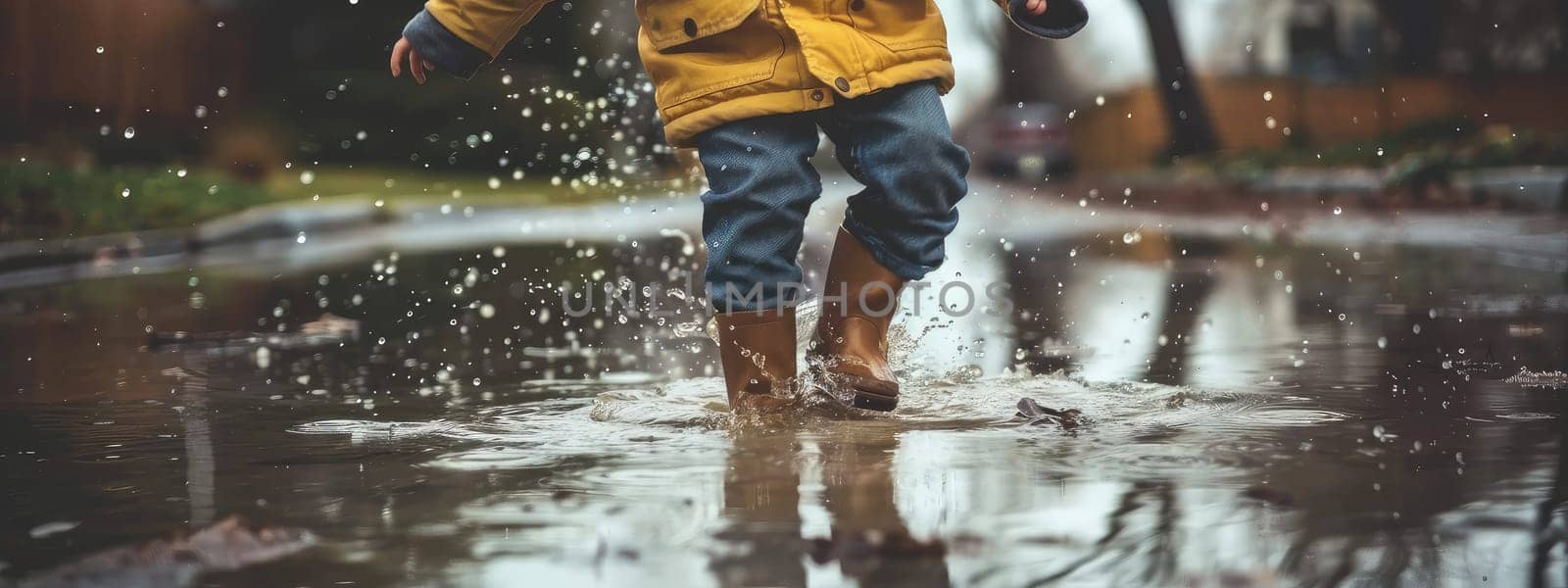 A child jumps in puddles. Selective focus. kid.