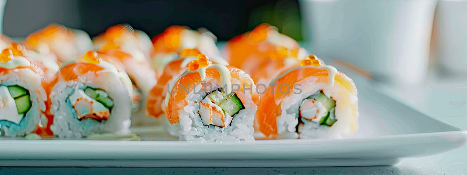 various sushi and rolls. selective focus. by yanadjana