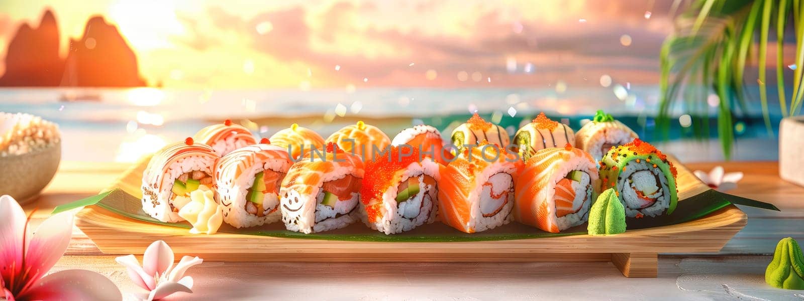 various sushi and rolls. selective focus. by yanadjana